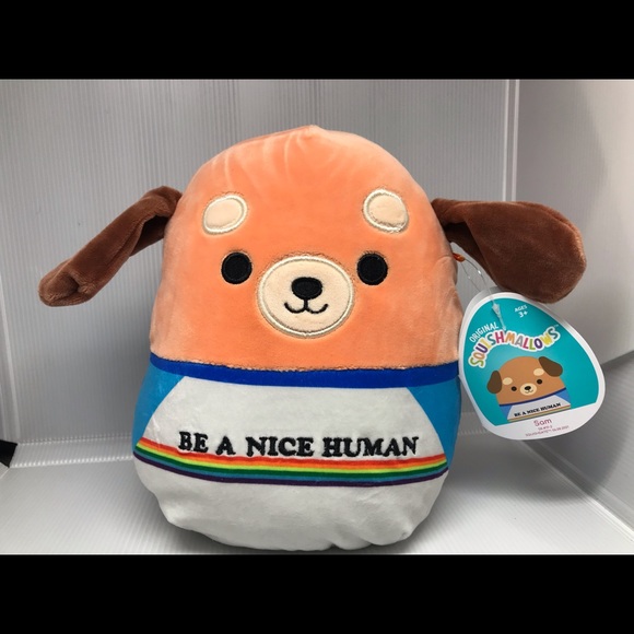 NWT Sam the Dog 8in Squishmallow Series 42 w/ Rainbow "Be a Nice Human" Shirt - Picture 2 of 5